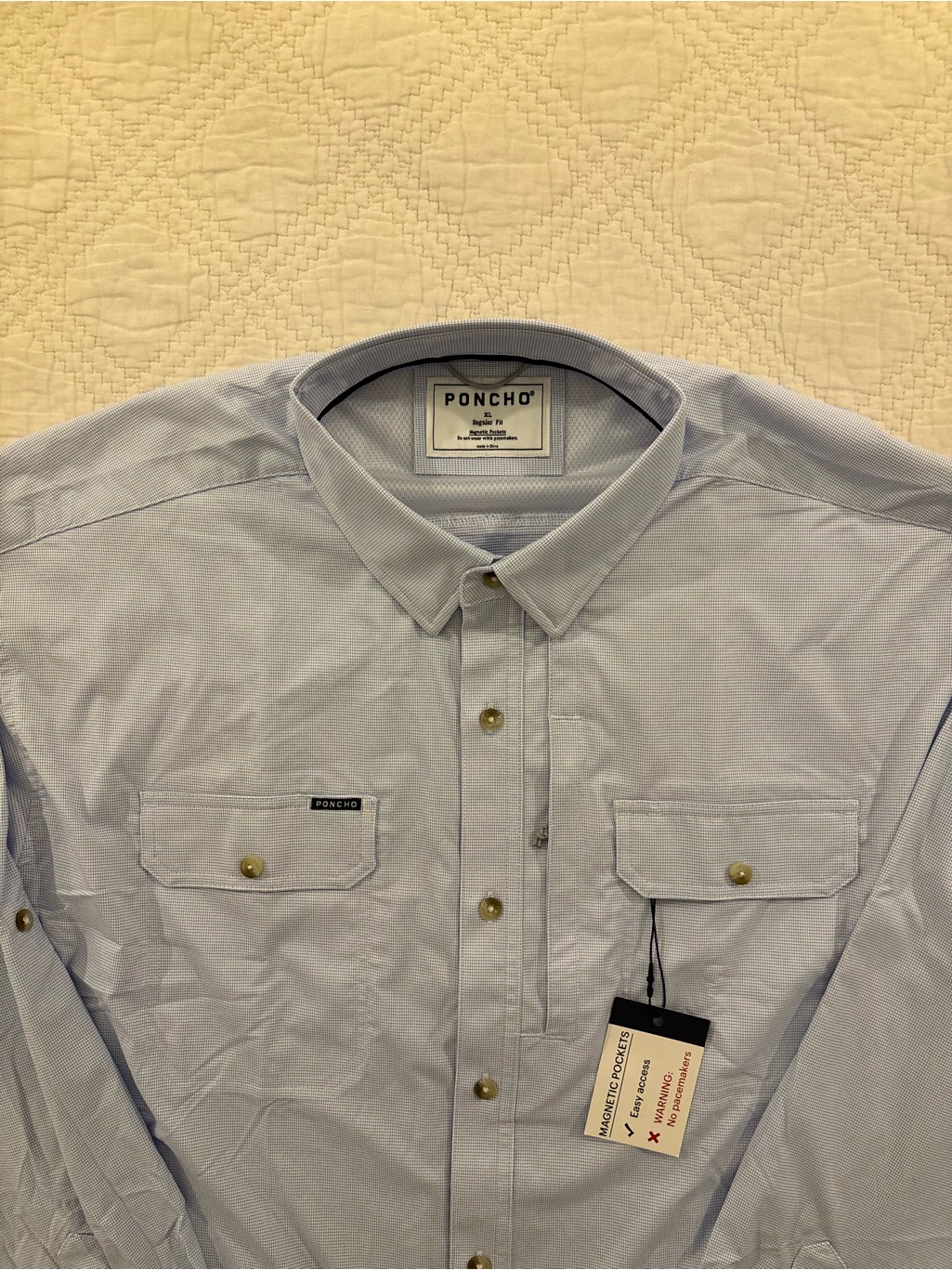 Nwt Poncho Outdoors Regular Fit Mens Xl Long Sleeve Shirt Magnetic Pockets Blue — image 3 of 8